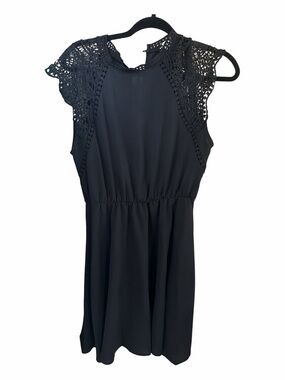 Black Crochet Cap Sleeve Dress
